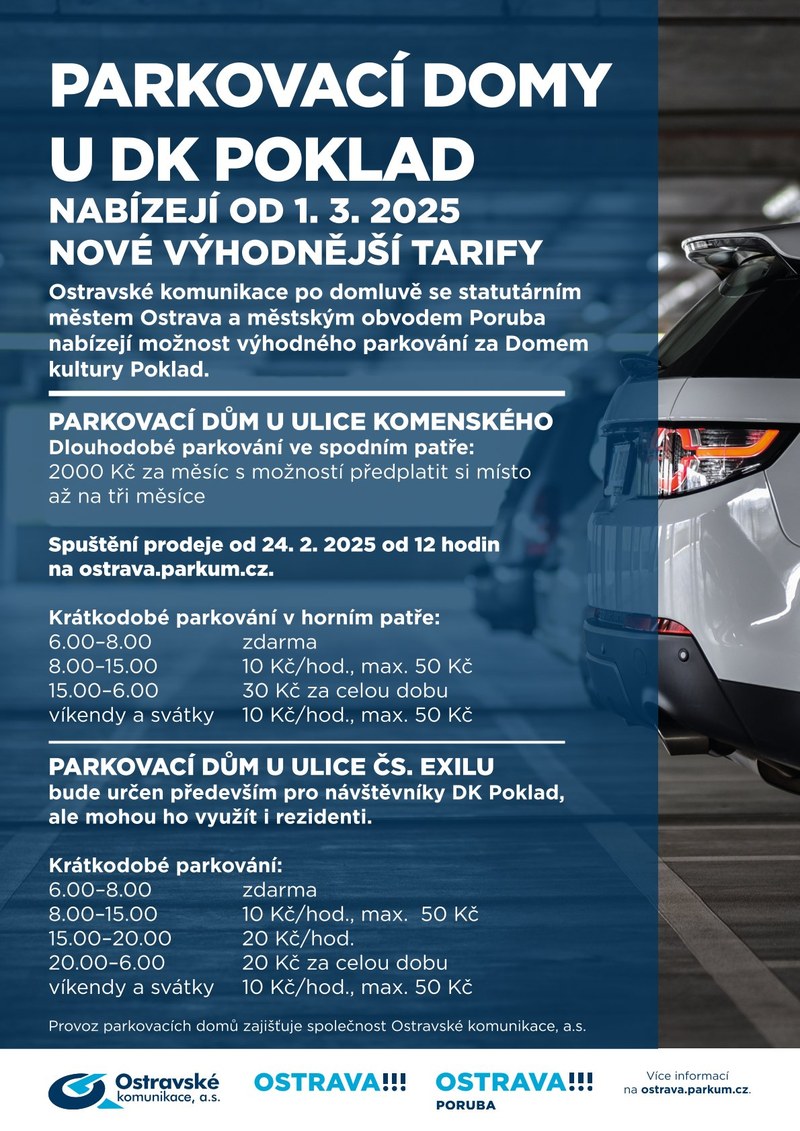 Parkovací domy u Pokladu nabídnou vstřícnější tarify