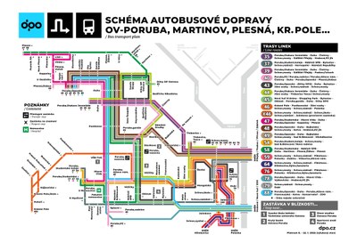 Mapa objízdných tras autobusových linek. Zdroj: Dopravní podnik Ostrava