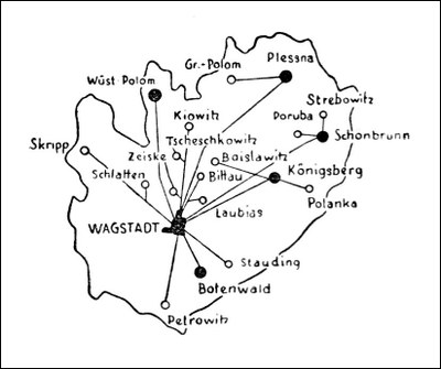 Mapa bíloveckého okresu, pod který za války Poruba patřila. Zdroj: archiv ÚMOb Poruba