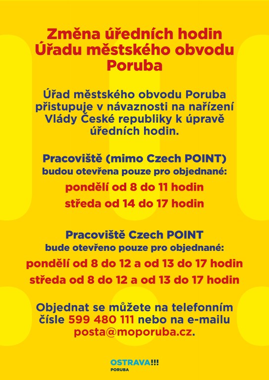 Změna úředních hodin pro veřejnost