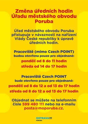 Změna úředních hodin pro veřejnost