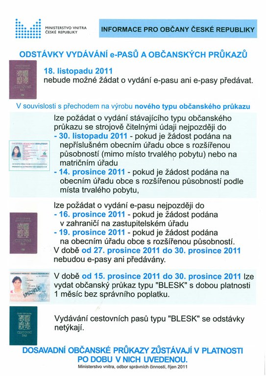 UPOZORNĚNÍ - OBČANSKÉ PRŮKAZY