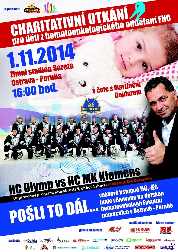 Hokejisté i osobnosti pomůžou nemocným dětem