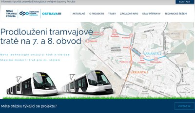 První strana nové webové prezentace o rozšíření tramvajové trati v Porubě.