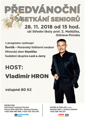 Hvězdou předvánočního setkání seniorů bude Vladimír Hron