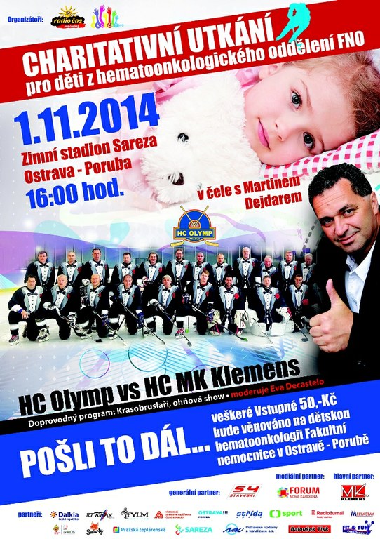 Hokejisté i osobnosti pomůžou nemocným dětem