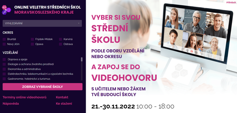 On-line veletrh středních škol Moravskoslezského kraje