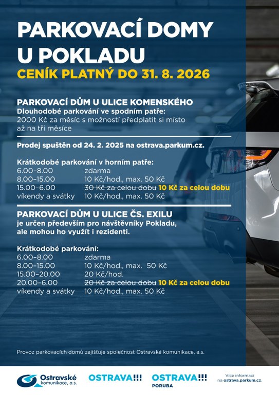 Změna tarifu v parkovacích domech u Pokladu 