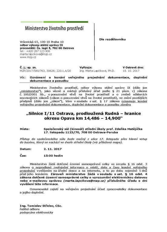 Veřejné projednání dokumentace – prodloužená Rudná