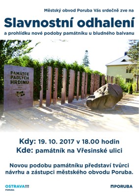 Zrekonstruovaný památník obětem světových válek bude odhalen 19. října