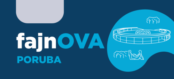 modrý obrázek s nápisem Fajnova Poruba